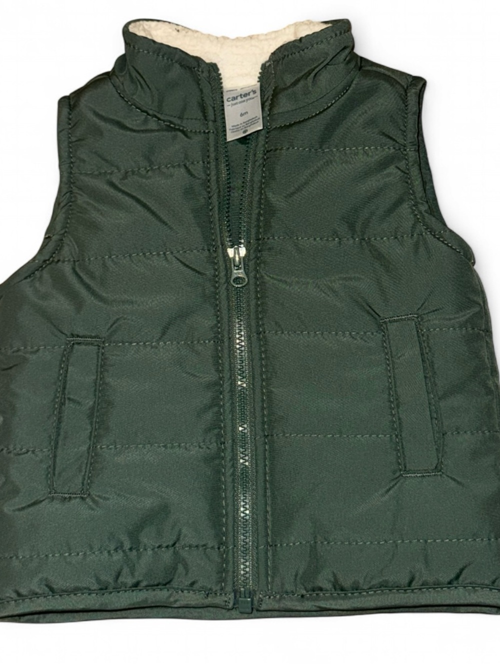 Carter's Dark Green Quilted Sherpa-Lined Vest